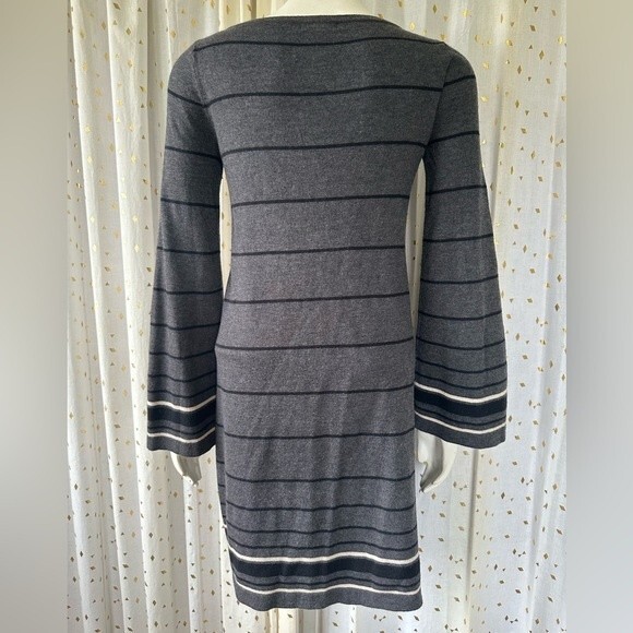 Max Studio Wool Blend Bell Sleeves High Neck Stripe Shift Knit Sweater Dress XS - Picture 3 of 4